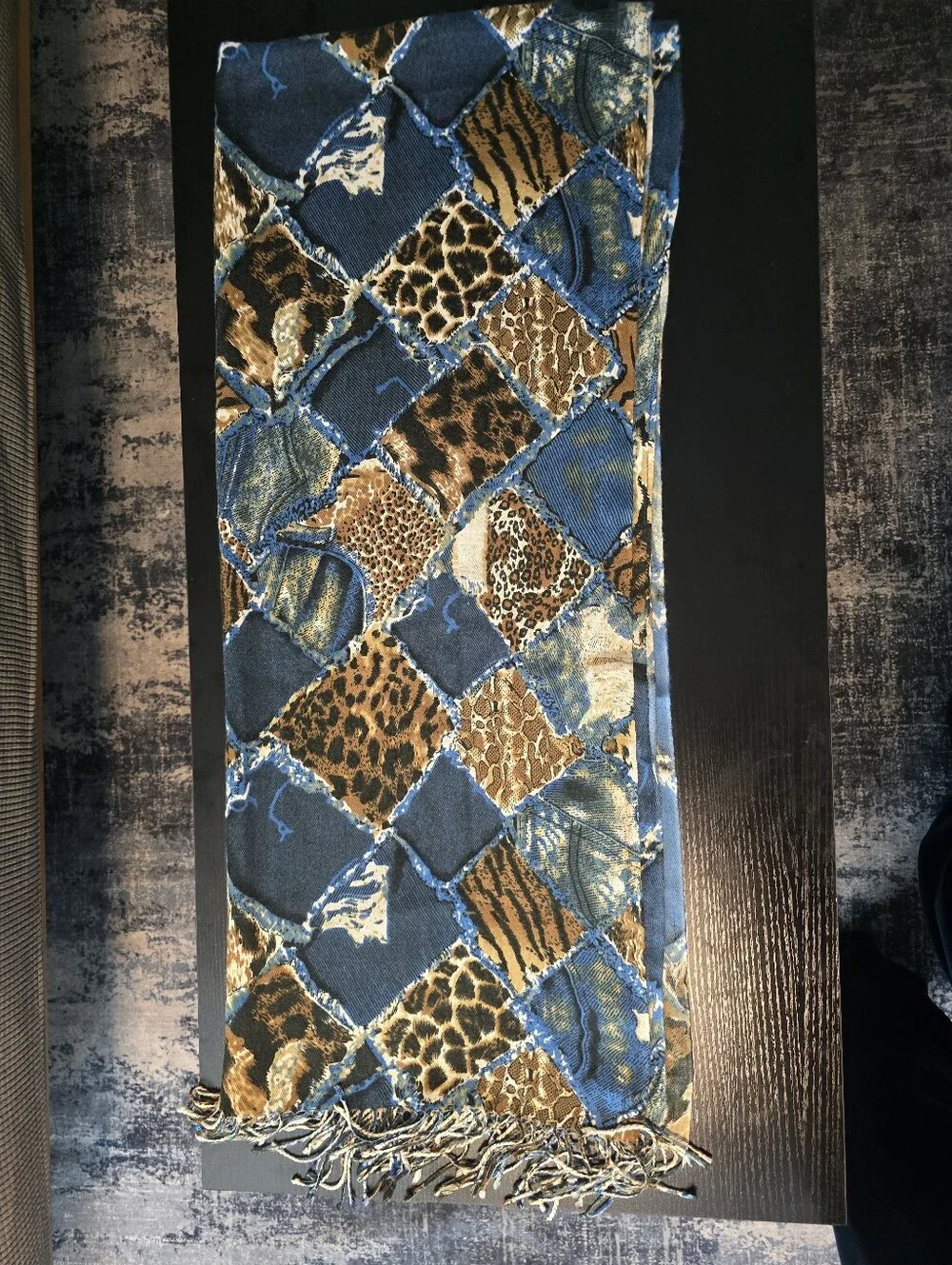 Blue & Brown Patchwork Animal Print Pashmina Scarf
